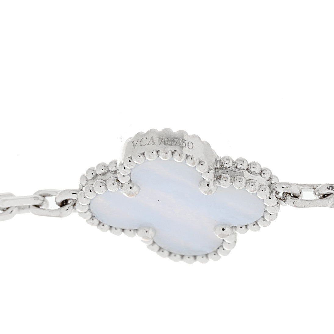 18K White Gold Chalcedony 5 Motifs Vintage Alhambra Bracelet