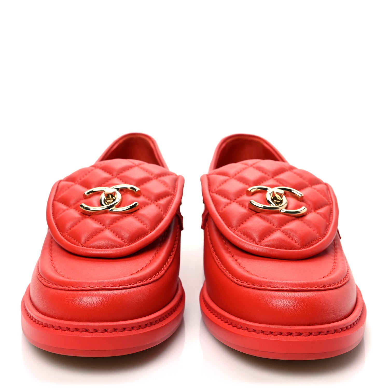Chanel Lambskin Quilted CC Turnlock Loafers 39 Red 2 of 7