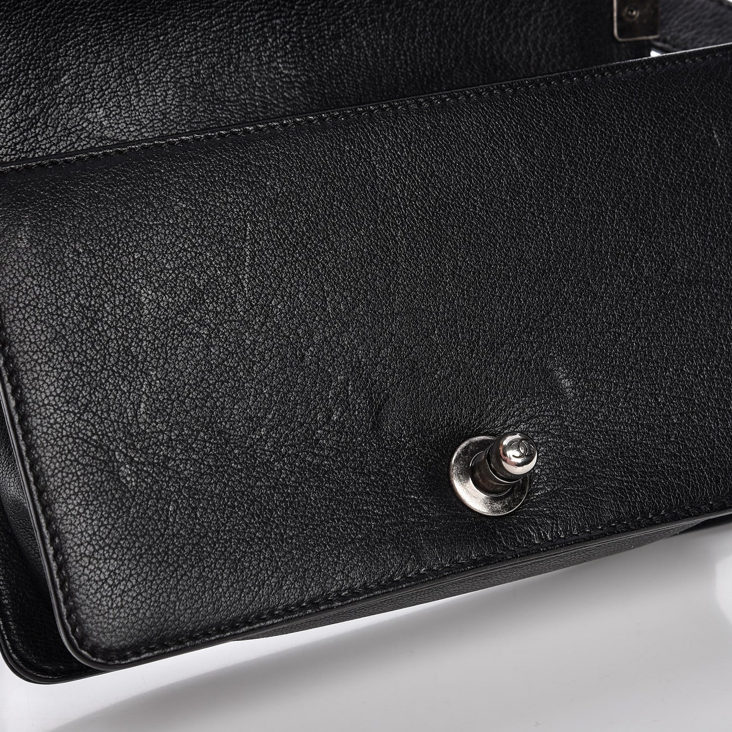 Goatskin Quilted Patent Small Duo Boy Flap Black