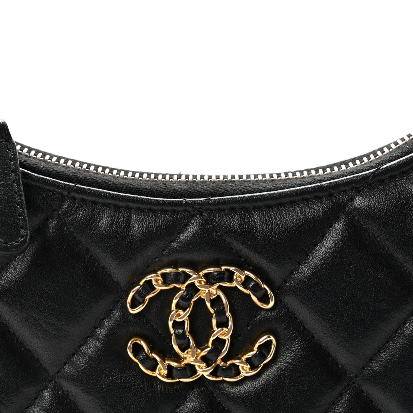 Crumpled Calfskin Quilted Braided CC Small Hobo Black