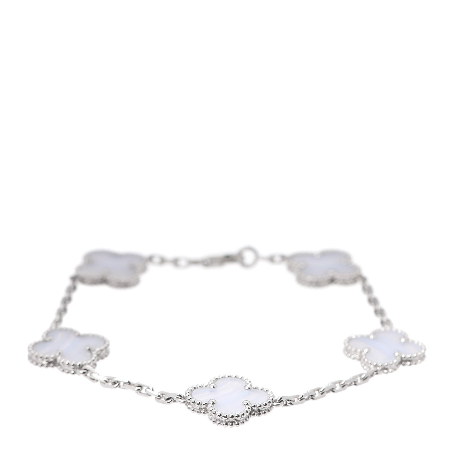 18K White Gold Chalcedony 5 Motifs Vintage Alhambra Bracelet