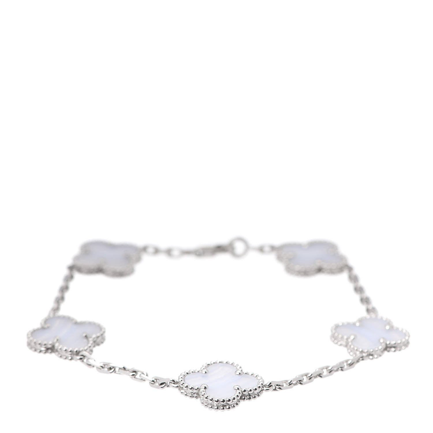 Van Cleef & Arpels 18K White Gold Chalcedony 5 Motifs Vintage Alhambra Bracelet 1 of 8