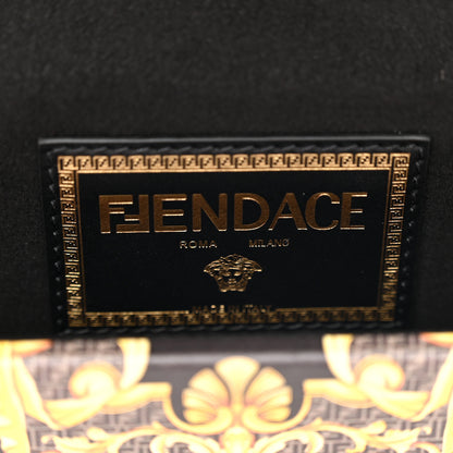 Fendi X VERSACE Vitello Cover Fendace Mini FF Baroque Brooch Studded Mini Baguette Trunk Black Gold 6 of 9