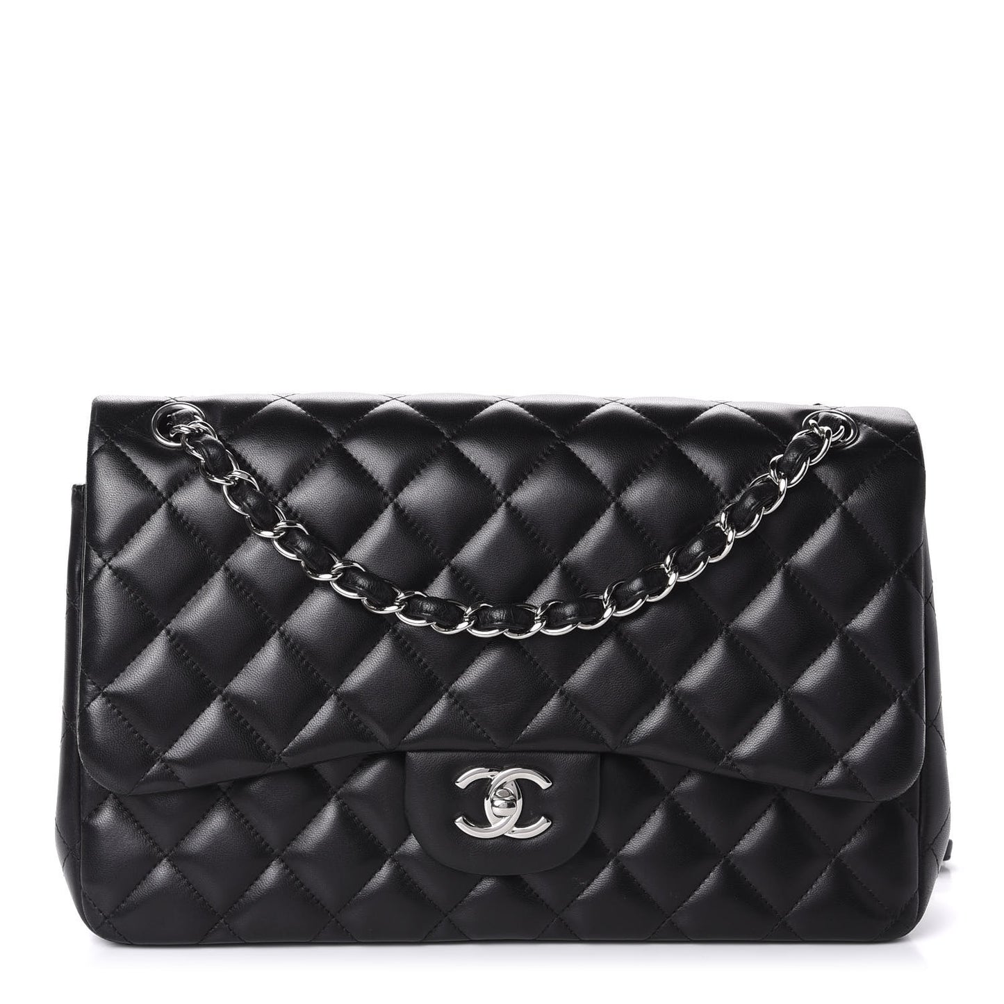 Lambskin Quilted Jumbo Double Flap Black