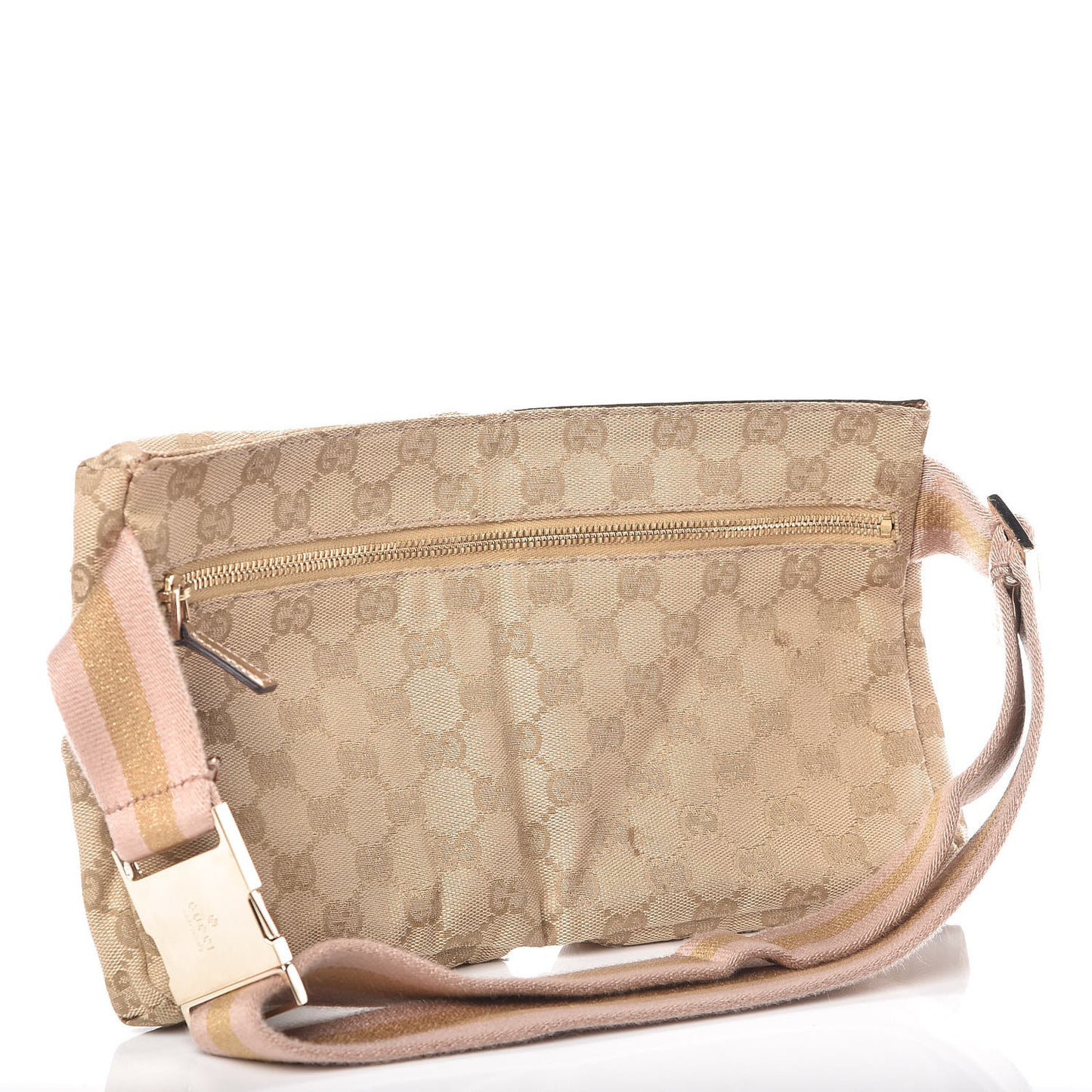 GG Monogram Web Double Pocket Belt Bag Gold Pink