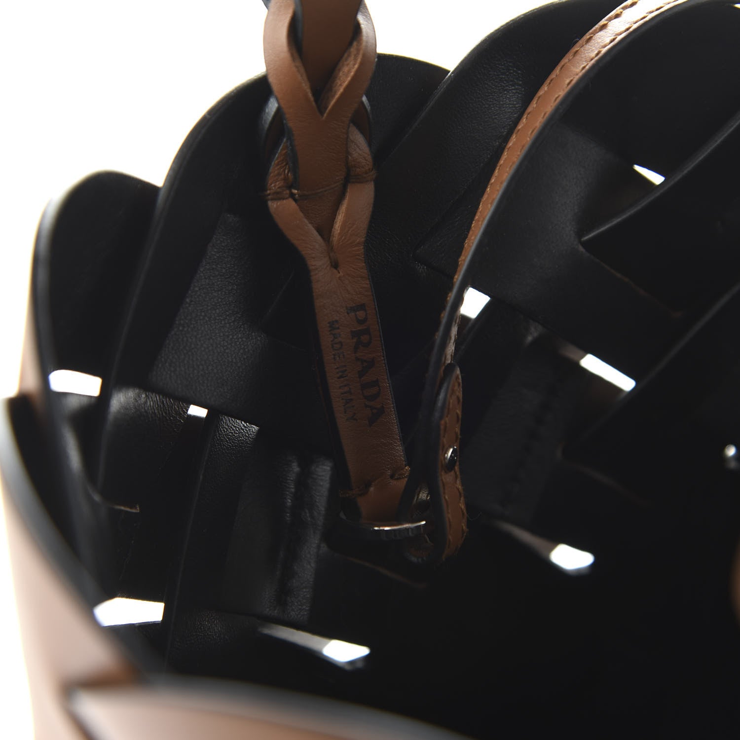 Prada Vitello Intreccio Tote Bag Cognac Black 8 of 10