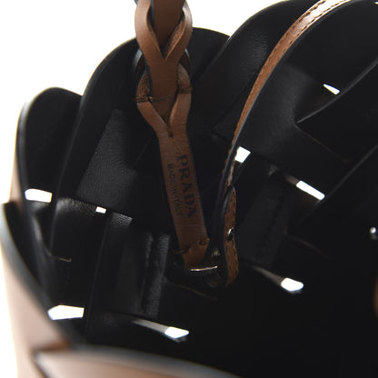 Prada Vitello Intreccio Tote Bag Cognac Black 8 of 10