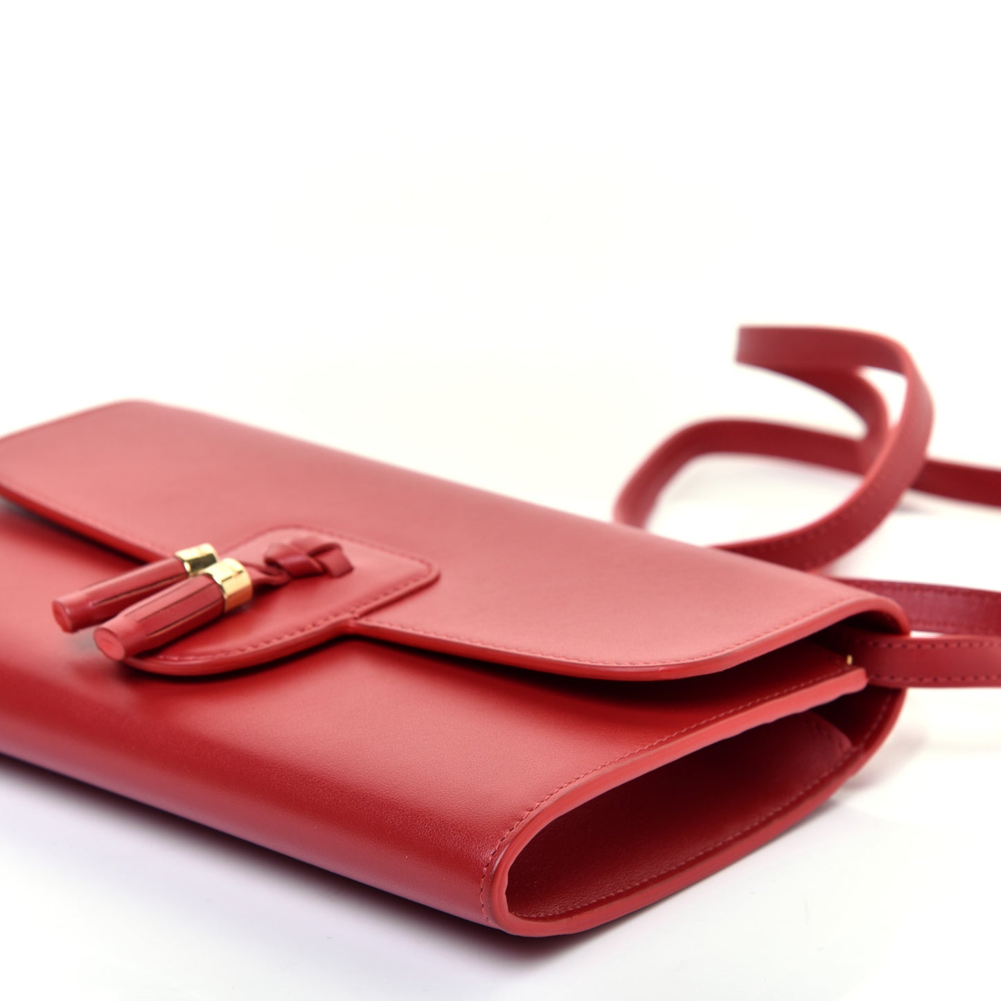 Smooth Calfskin Tassels Wallet On Strap Red