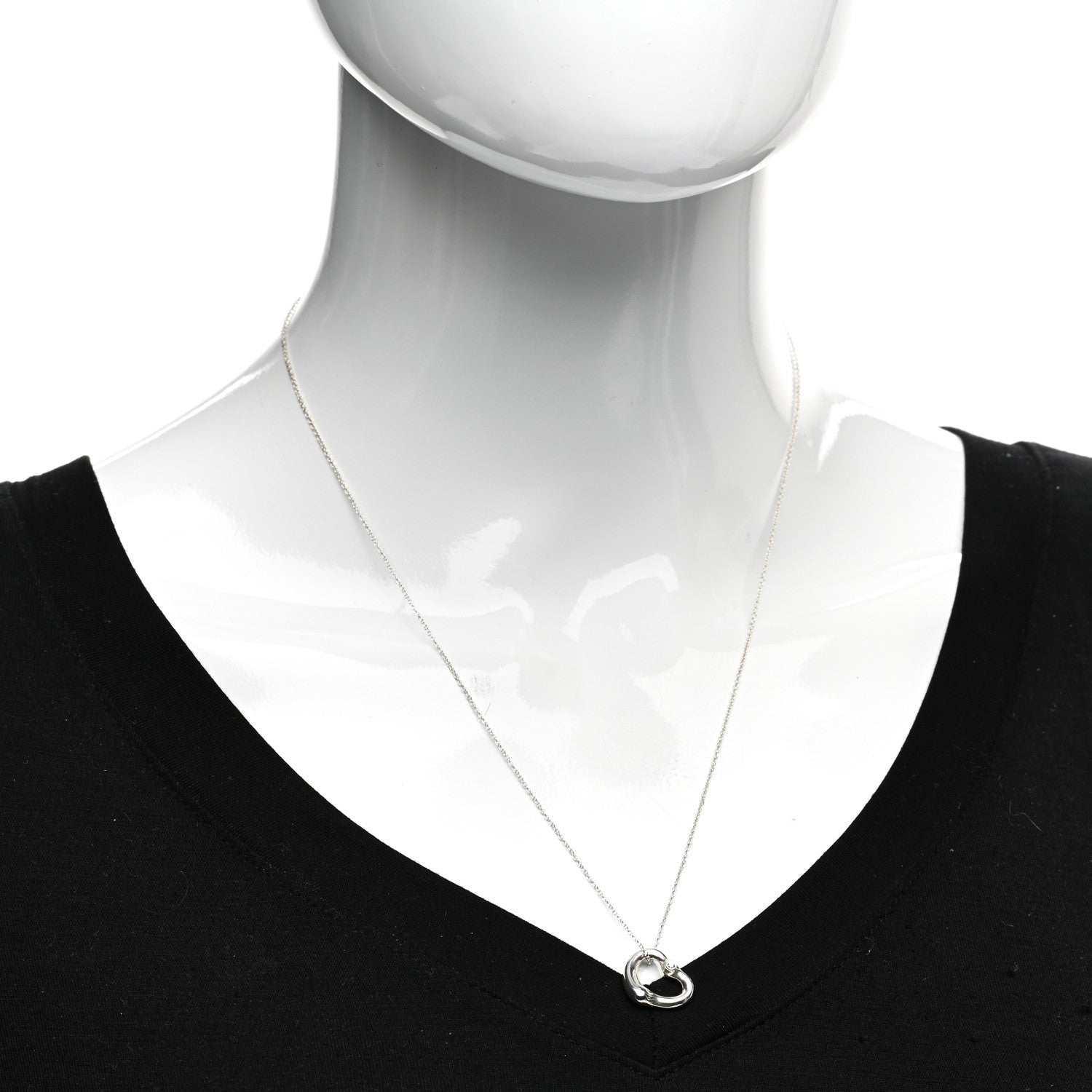 Tiffany Sterling Silver Diamond 16mm Elsa Peretti Open Heart Pendant Necklace 2 of 4