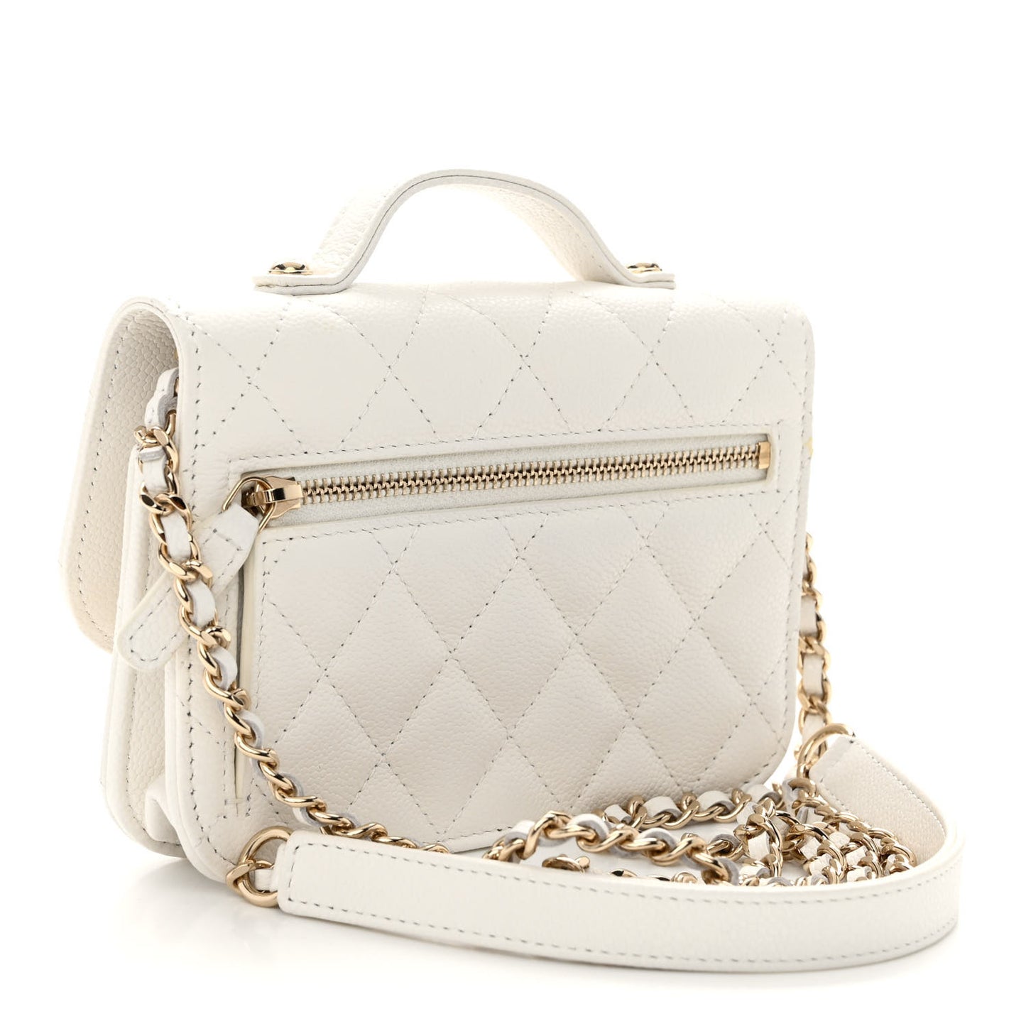 Caviar Quilted Business Affinity Clutch With Chain Flap White