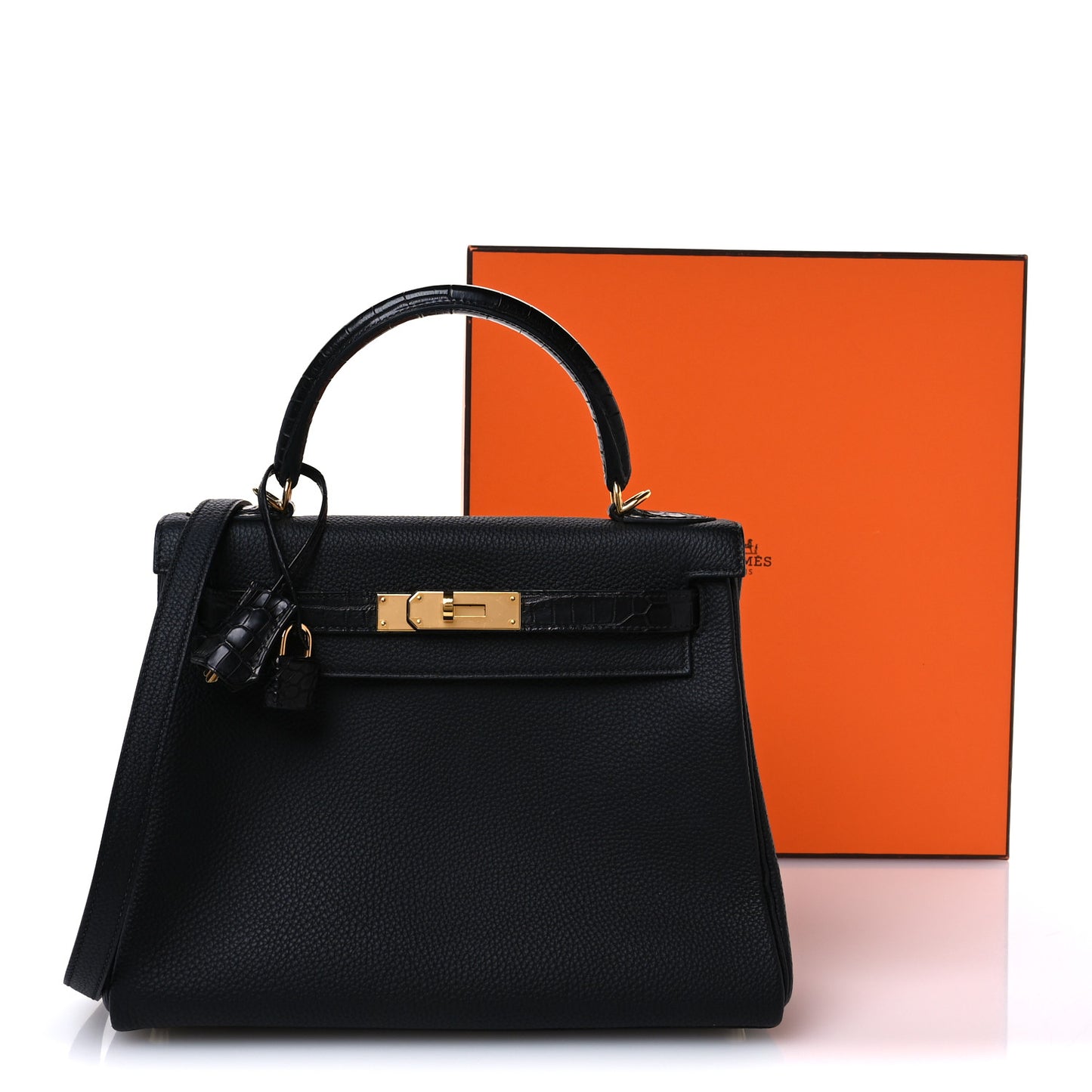 Togo Matte Porosus Crocodile Kelly Retourne Touch 28 Black