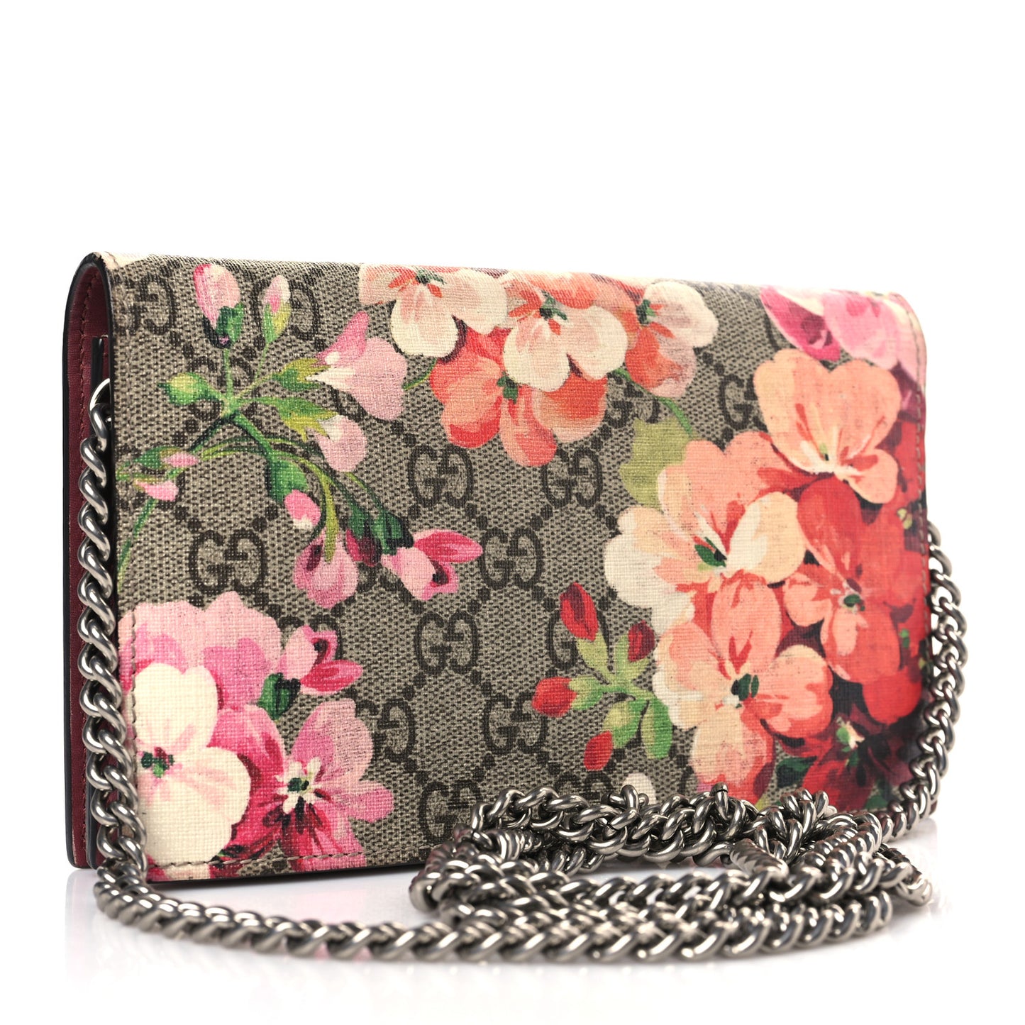 GG Supreme Monogram Blooms Chain Wallet Beige Multicolor Dry Rose