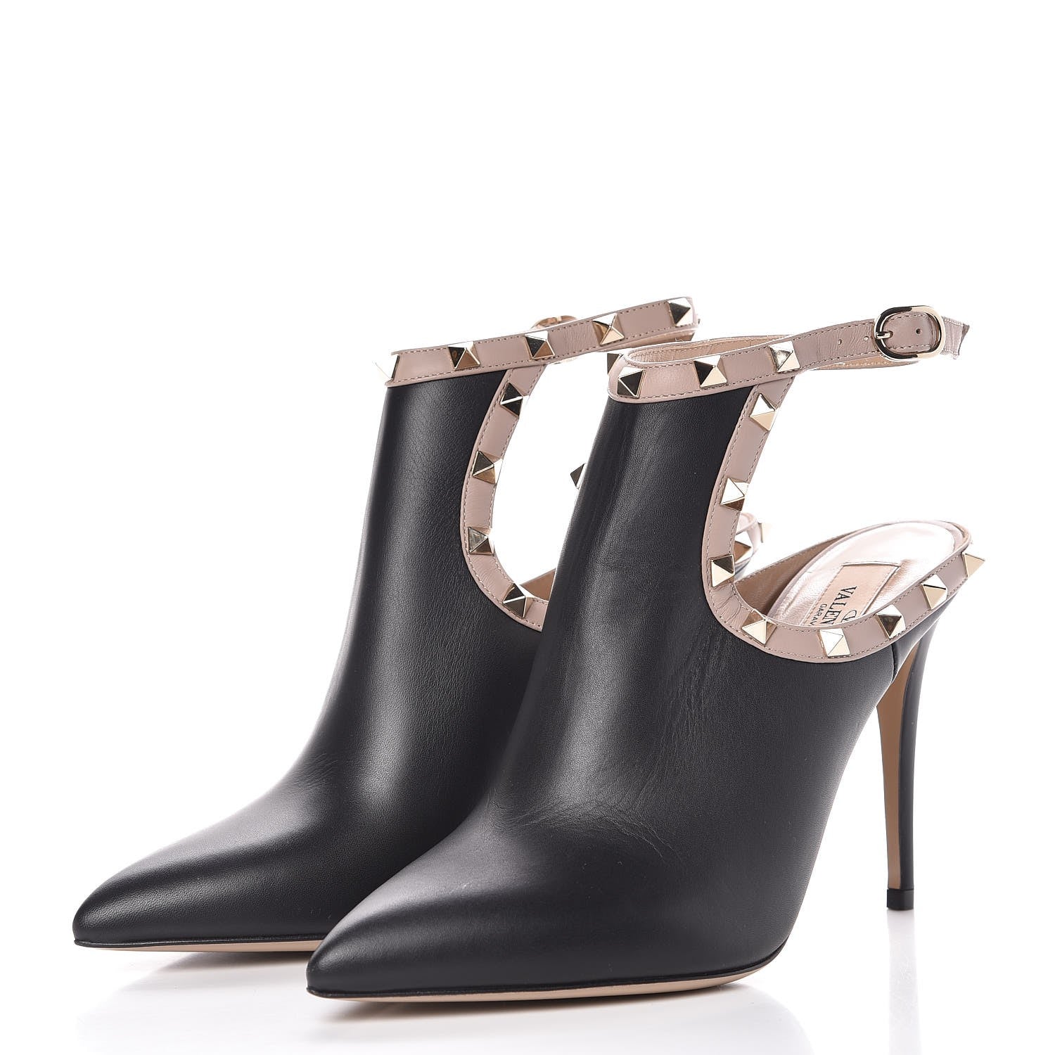 Valentino Garavani Calfskin Rockstud Open Back Ankle Booties 38.5 Black Poudre 3 of 8