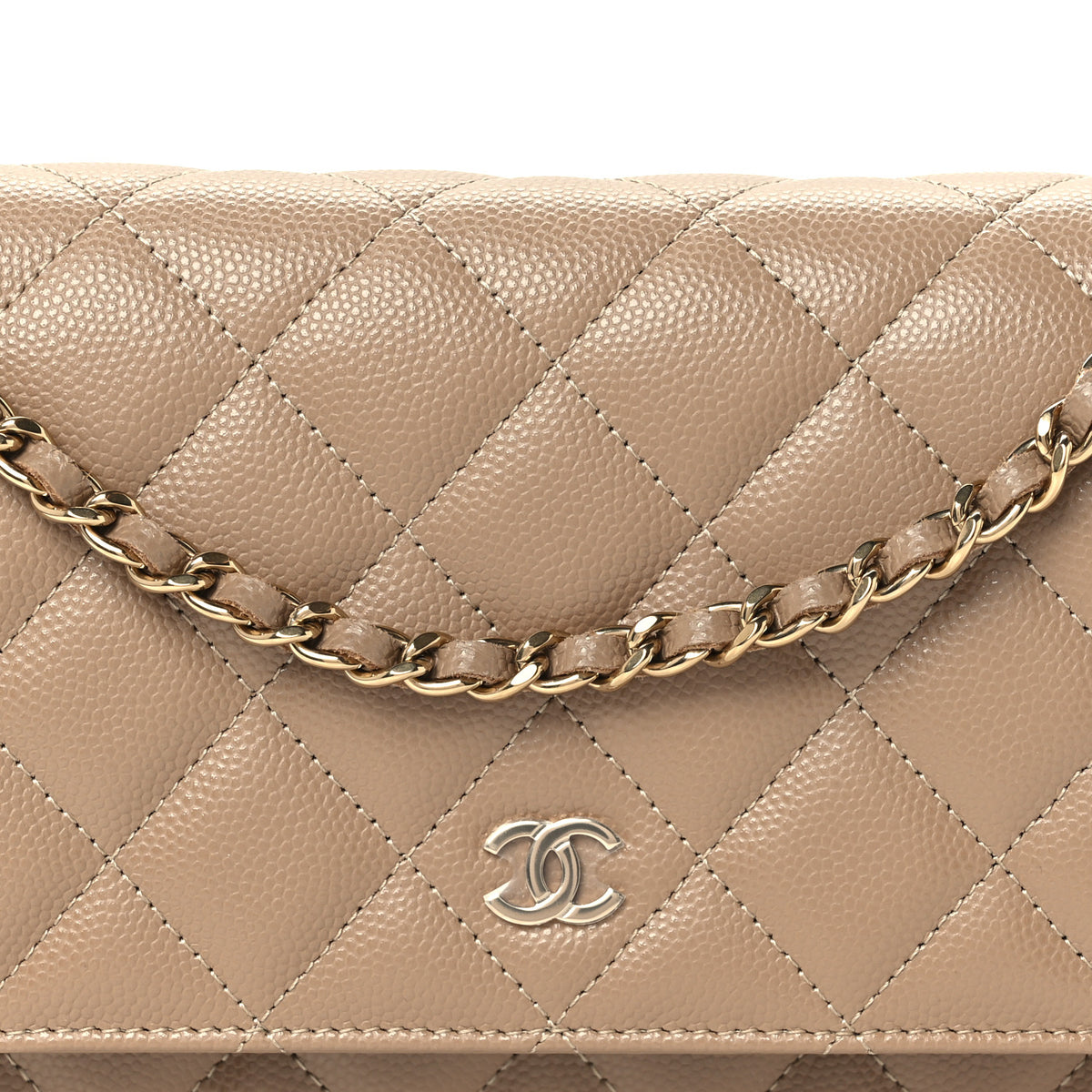 Caviar Quilted Wallet on Chain WOC Dark Beige