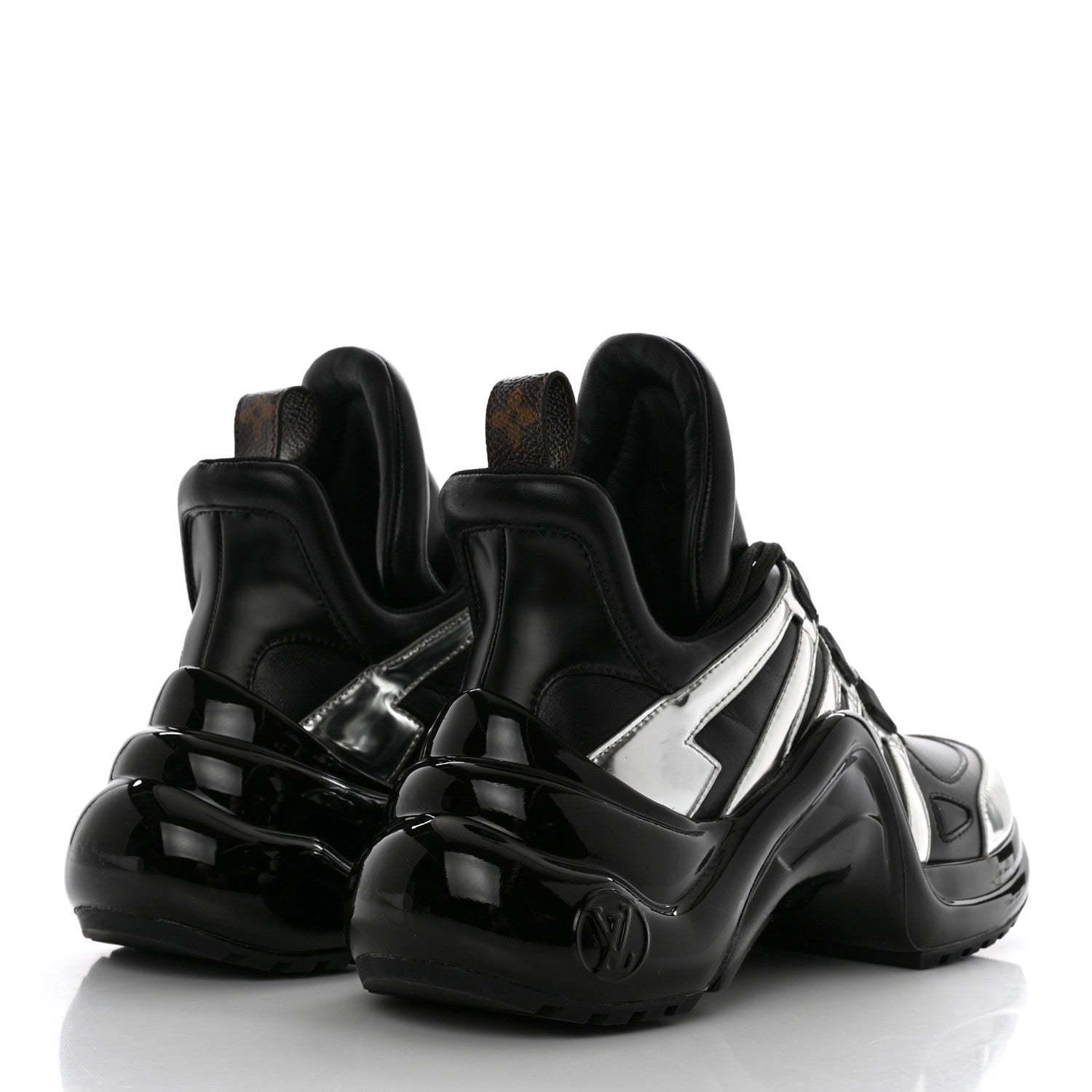 Louis Vuitton Calfskin Metallic Monogram LV Archlight Sneakers 37 Black Silver 4 of 9
