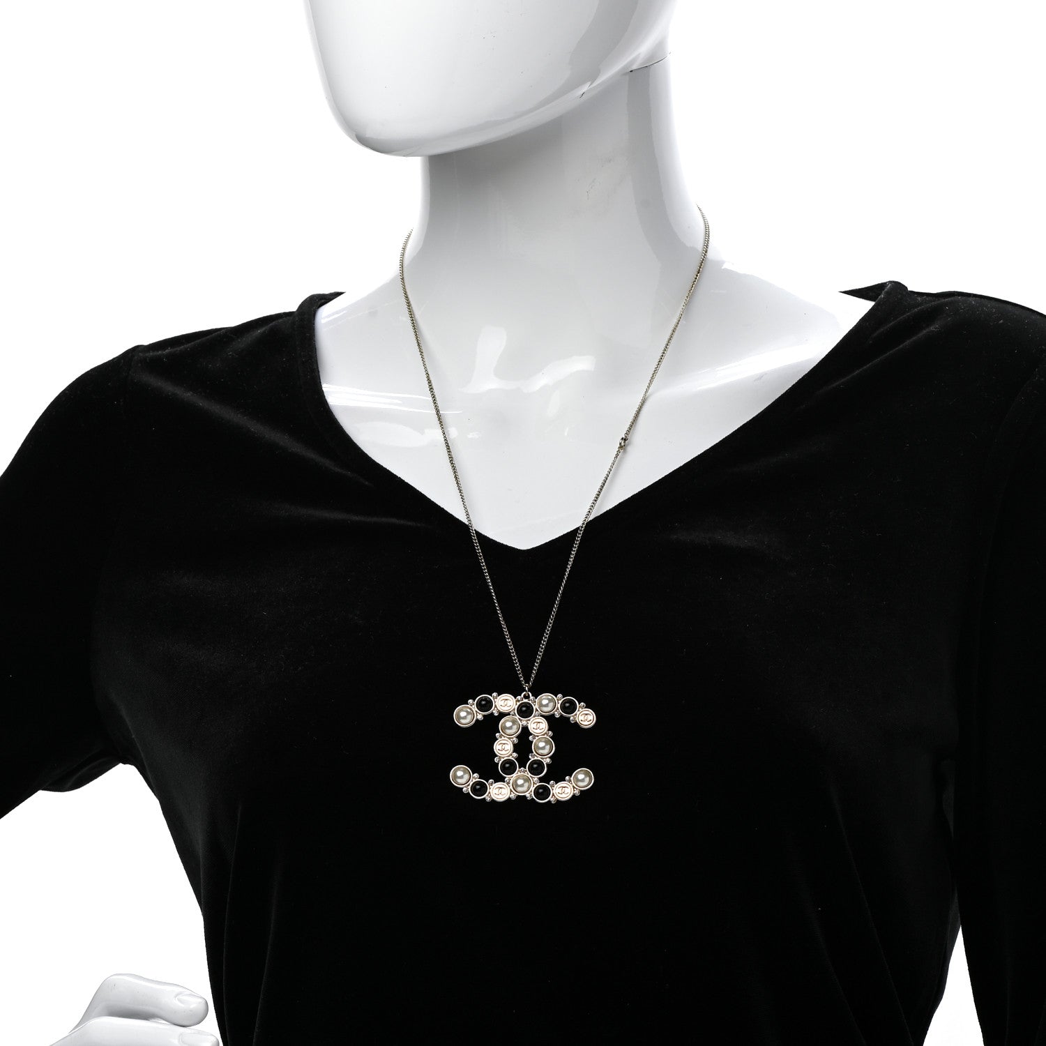 Chanel Crystal Pearl CC Chain Necklace Gold Black 2 of 6