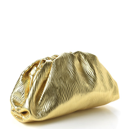 Bottega Veneta Metallic Bark Calfskin Embossed The Pouch Oversized Clutch Oro 3 of 9