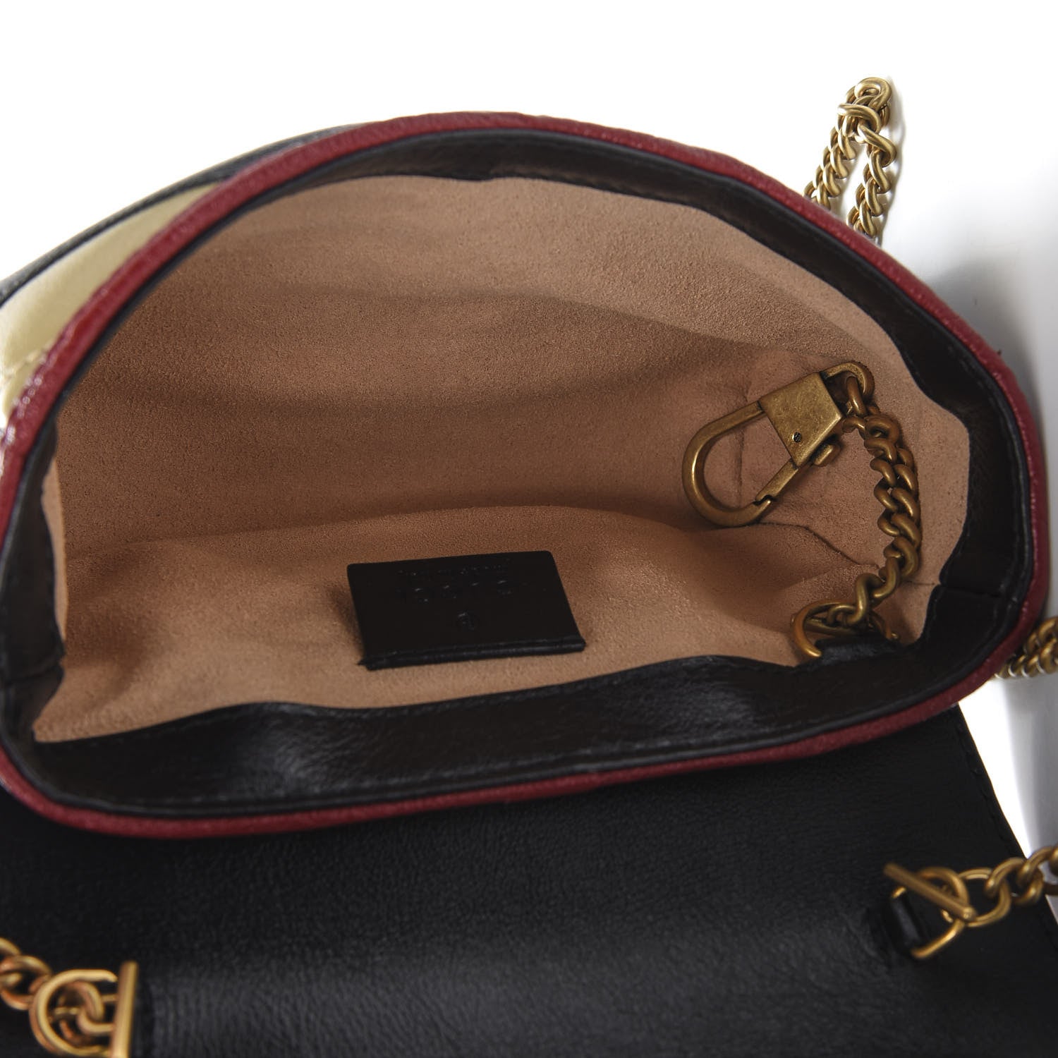 Gucci Vintage Effect Calfskin Matelasse Diagonal Striped Super Mini Torchon GG Marmont Shoulder Bag Black Beige 5 of 10
