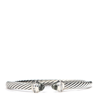 David Yurman Sterling Silver Diamond Prasiolite 5mm Cable Classics Bracelet 1 of 5