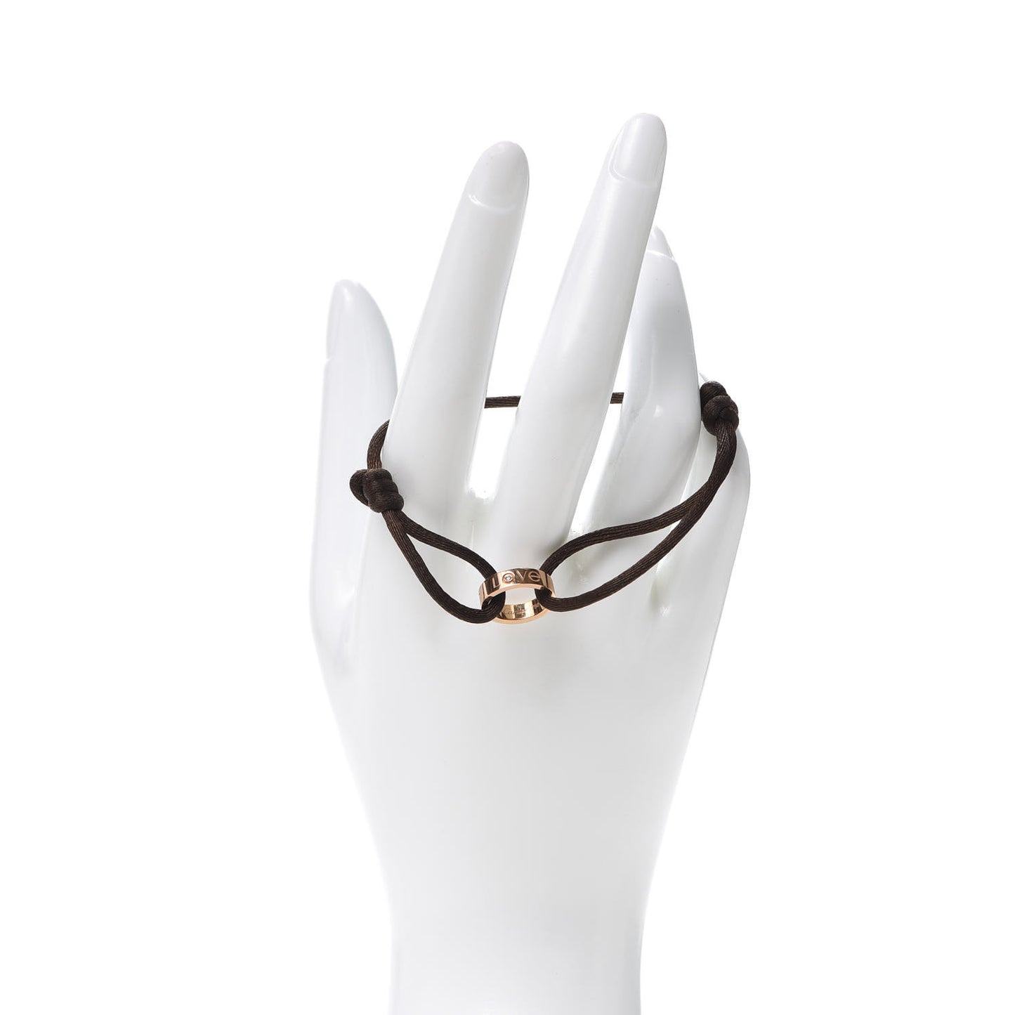 18K Pink Gold Diamond Charity LOVE Adjustable Cord Bracelet Brown