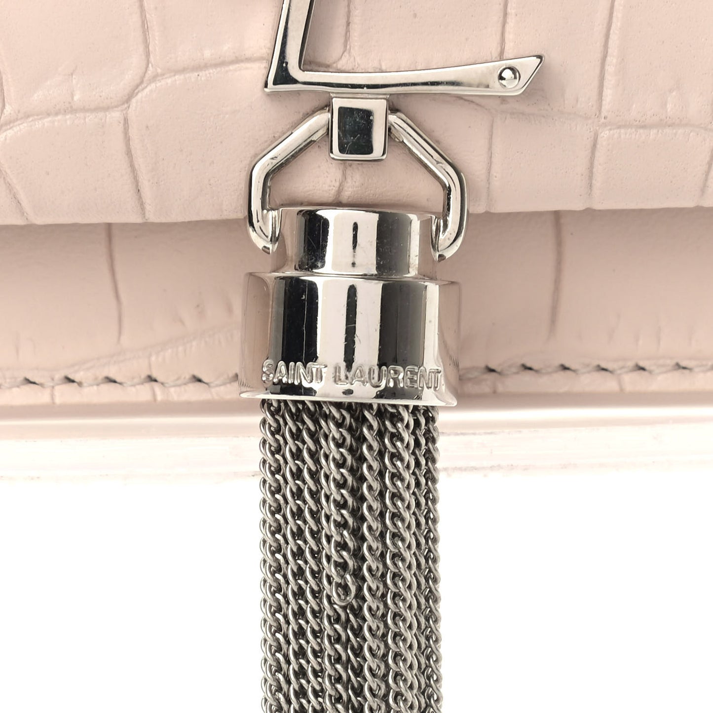 Calfskin Crocodile Embossed Kate Monogram Tassel Chain Wallet Marble Pink