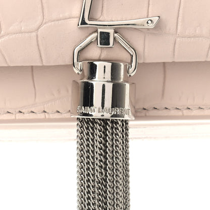 Saint Laurent Calfskin Crocodile Embossed Kate Monogram Tassel Chain Wallet Marble Pink 15 of 15