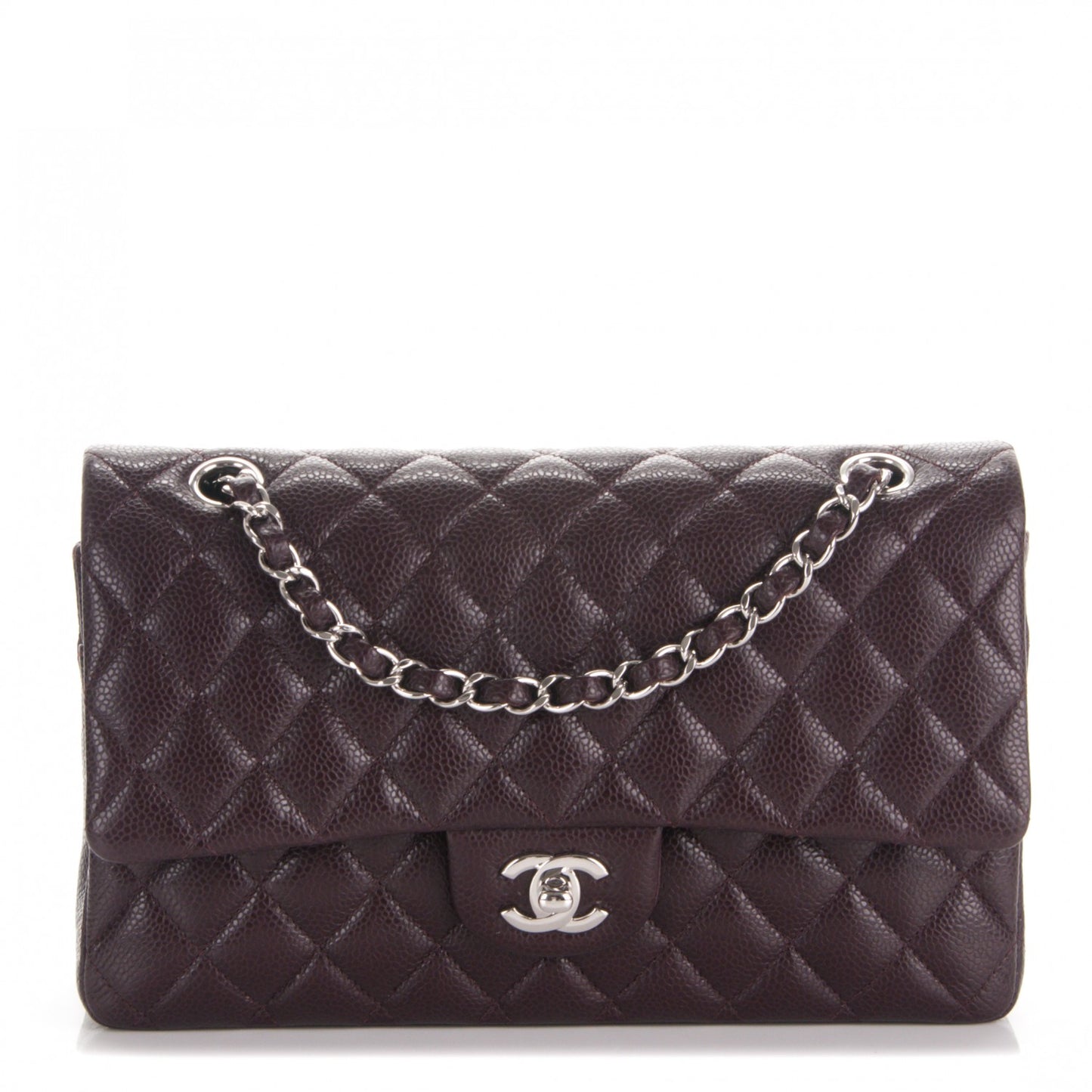 Caviar Quilted Medium Double Flap Burgundy