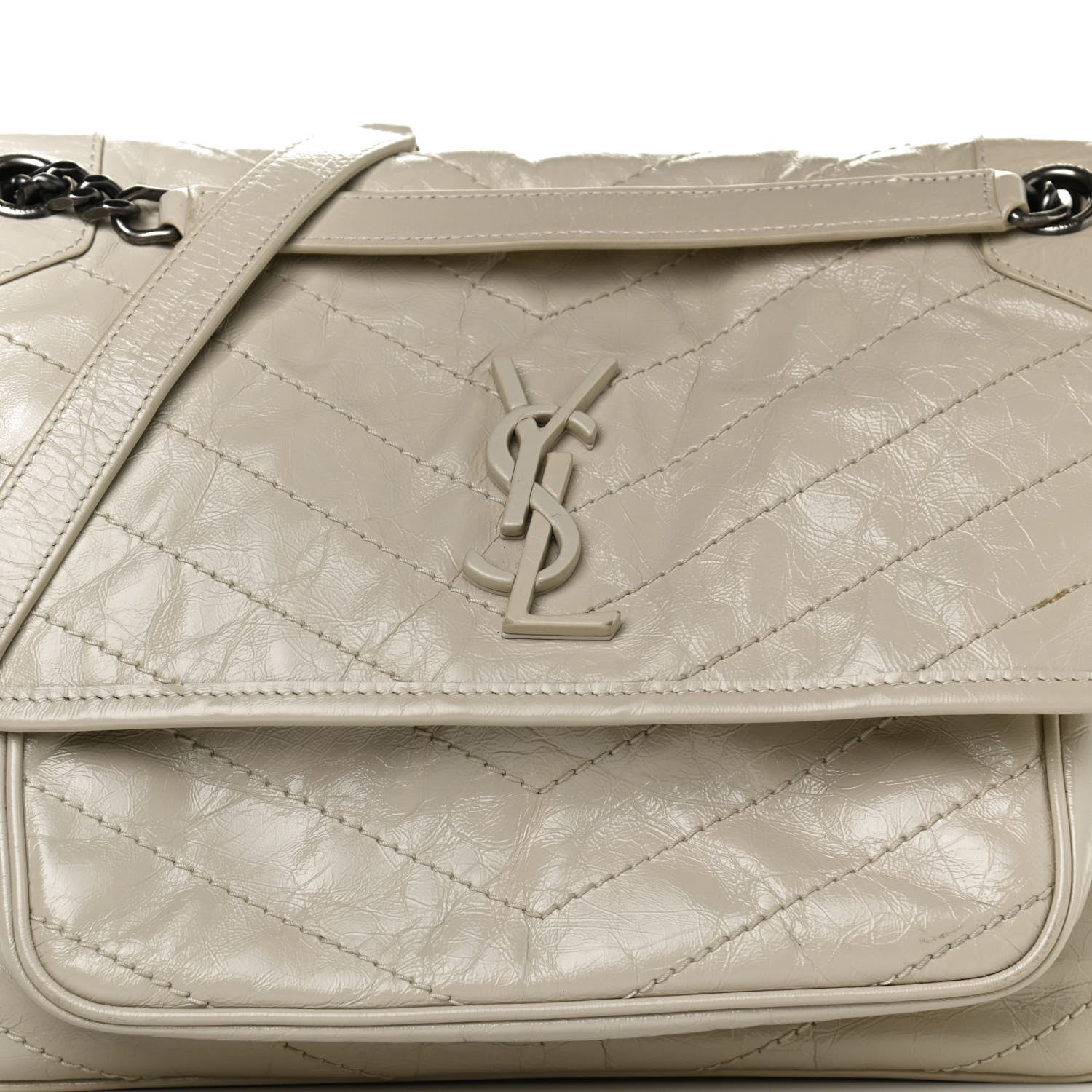 Saint Laurent Crinkled Calfskin Matelasse Monogram Medium Niki Chain Satchel Ivory 8 of 12