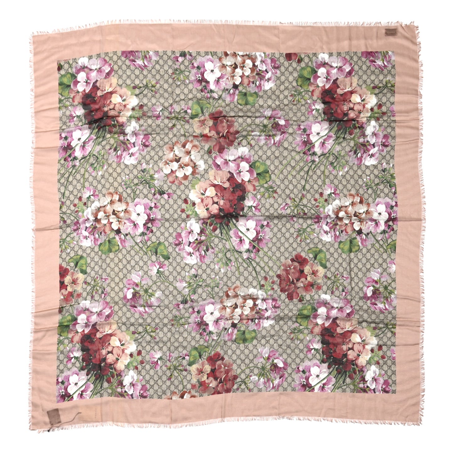 Modal Silk GG Monogram Gery Square Scarf Shell Light Brown