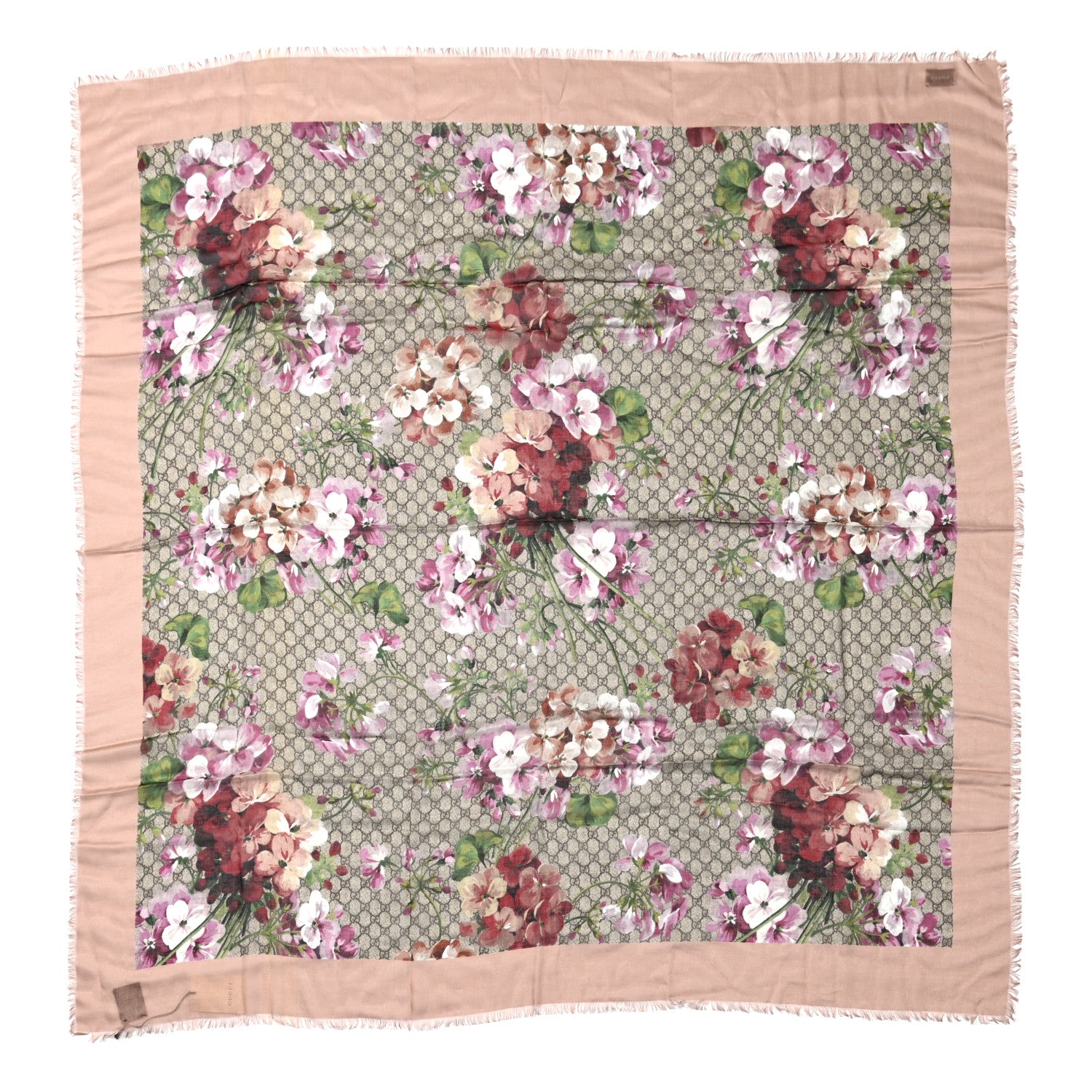 Gucci Modal Silk GG Monogram Gery Square Scarf Shell Light Brown 1 of 4