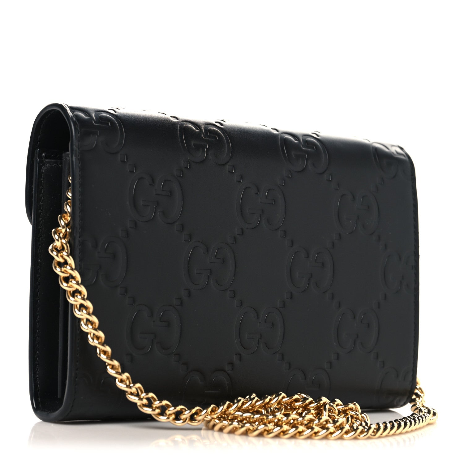 Gucci Calfskin GG Debossed Chain Wallet Black 3 of 9