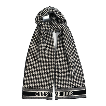 Christian Dior Wool Cashmere 30 Montaigne Scarf Beige Black White 1 of 4