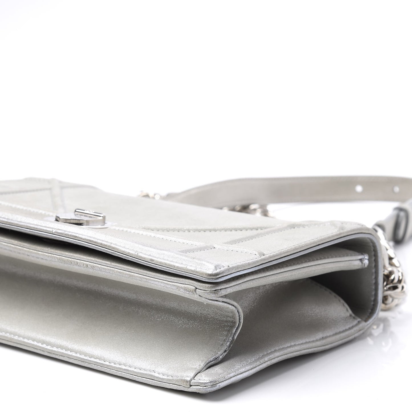 Metallic Patent Micro-Cannage Small Diorama Flap Bag Silver