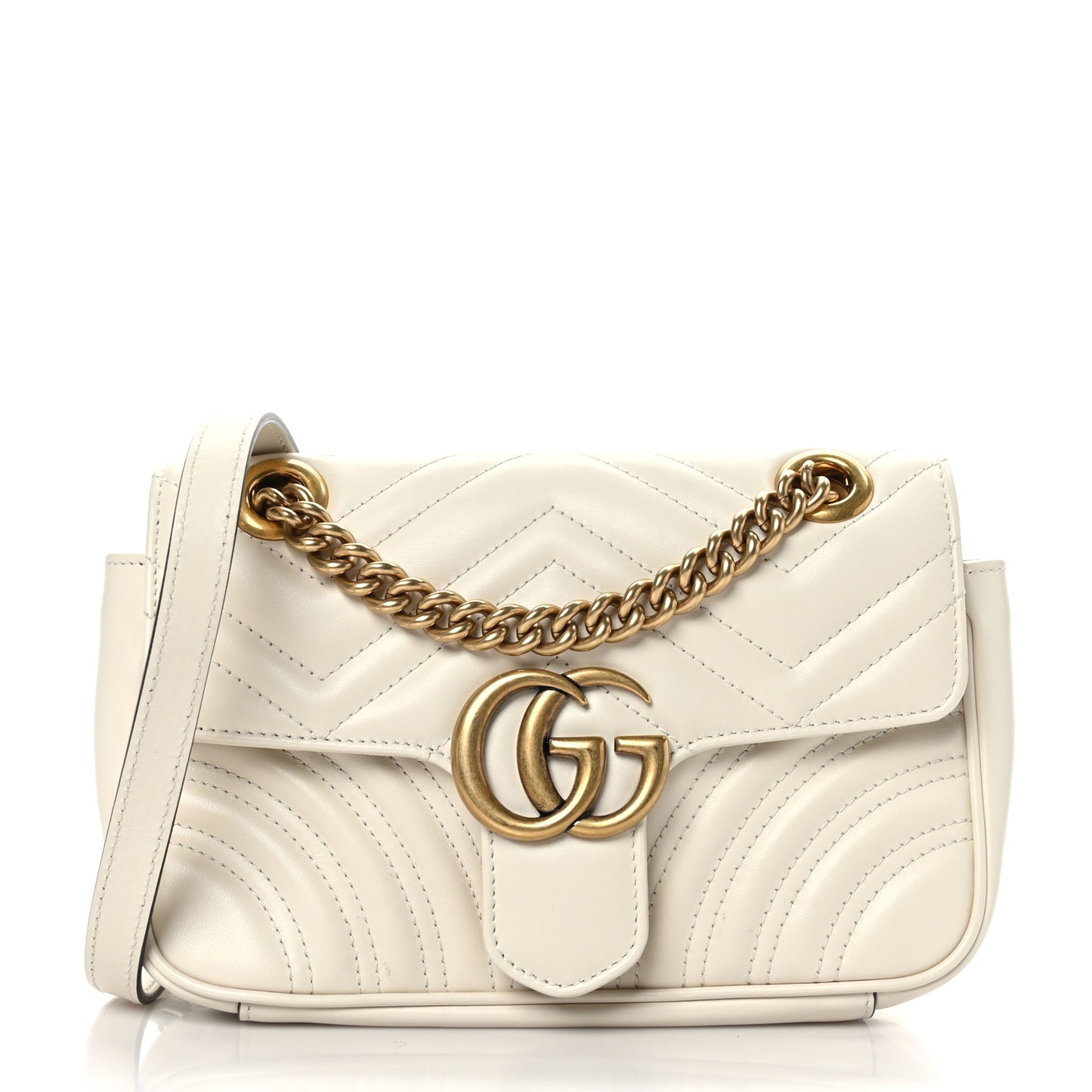 Calfskin Matelasse Mini GG Marmont Shoulder Bag White