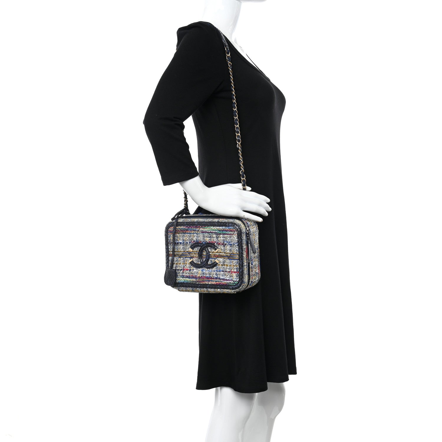 Chanel Tweed Snakeskin Quilted Medium CC Filigree Vanity Case Multicolor 2 of 13