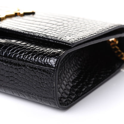 Saint Laurent Calfskin Crocodile Embossed Medium Classic Monogram Kate Tassel Satchel Black 10 of 10