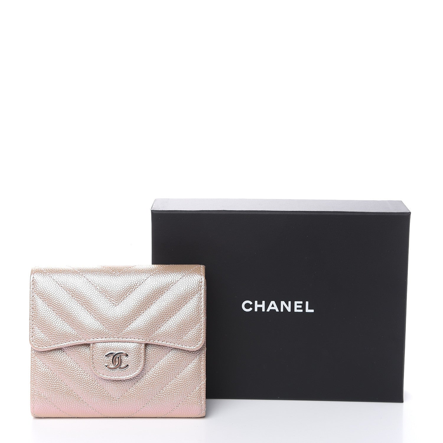 Chanel Metallic Caviar Chevron Quilted Compact Flap Wallet Light Gold 9 of 9