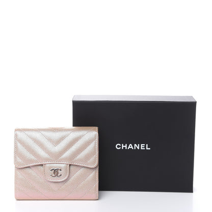Chanel Metallic Caviar Chevron Quilted Compact Flap Wallet Light Gold 9 of 9