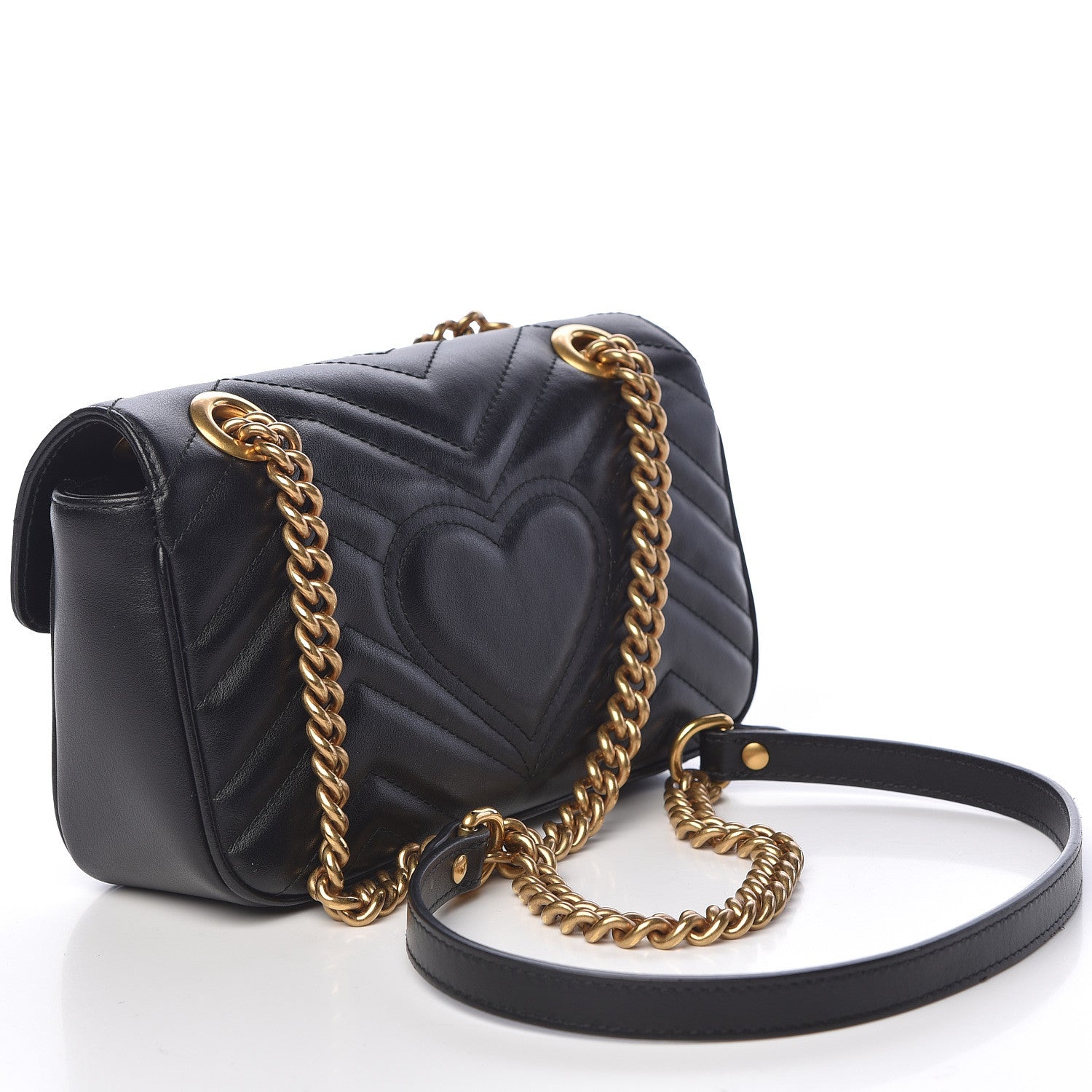 Gucci Calfskin Matelasse Mini GG Marmont Shoulder Bag Black 3 of 12