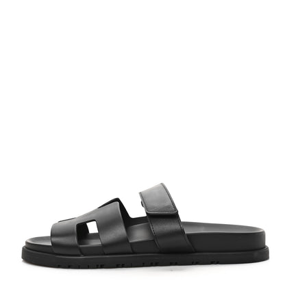 Hermes Calfskin Womens Chypre Sandals 39 Black 1 of 9