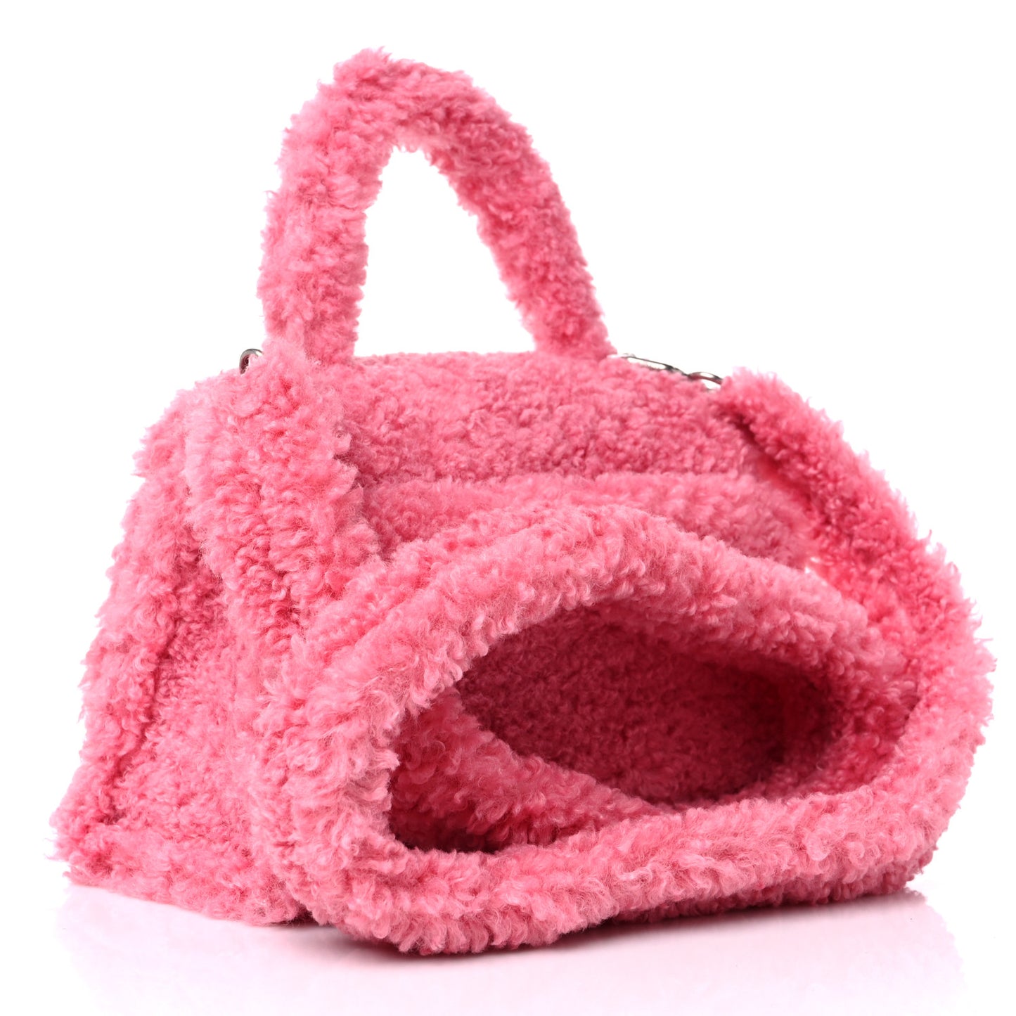 Curly Faux Shearling Small Hourglass Top Handle Bag Sweet Pink