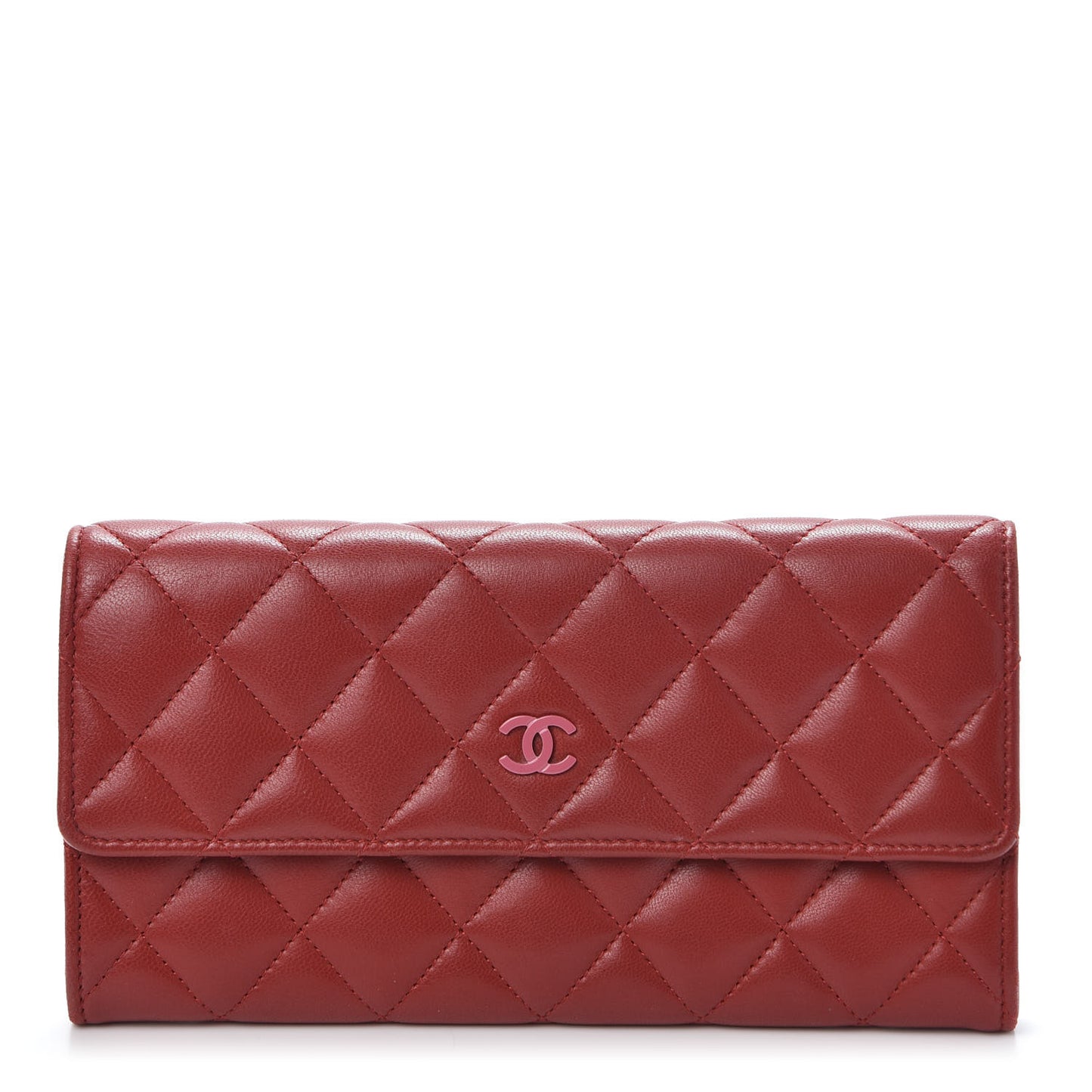 Lambskin Quilted Large Gusset Flap Wallet Red