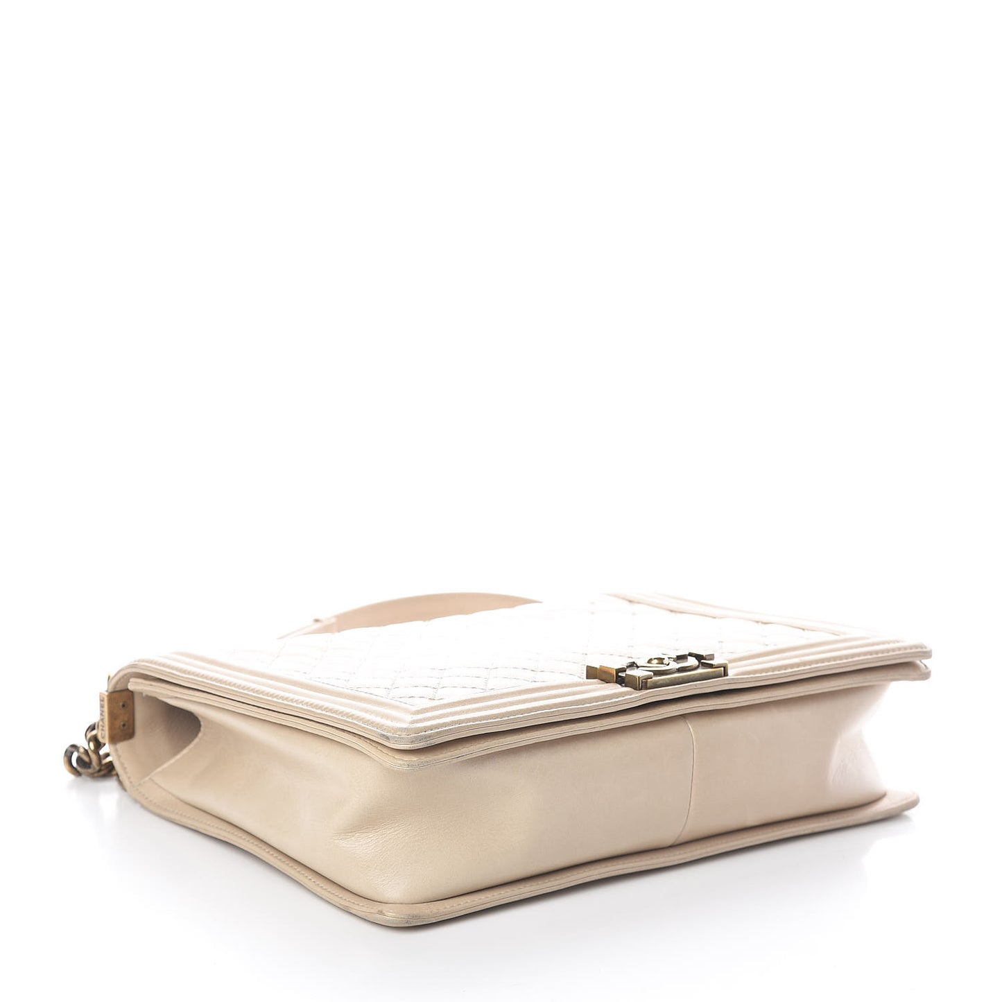 Glazed Calfskin Quilted Large Boy Flap Beige