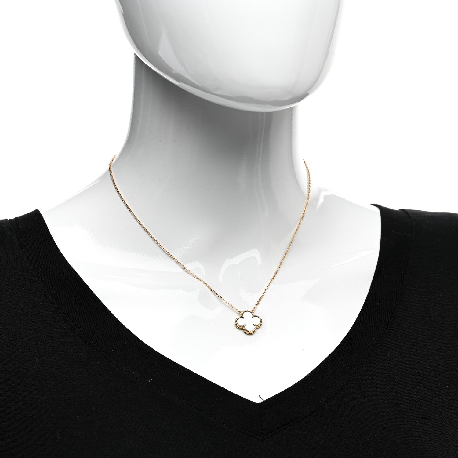 Van Cleef & Arpels 18K Yellow Gold Mother of Pearl Vintage Alhambra Pendant Necklace 2 of 5