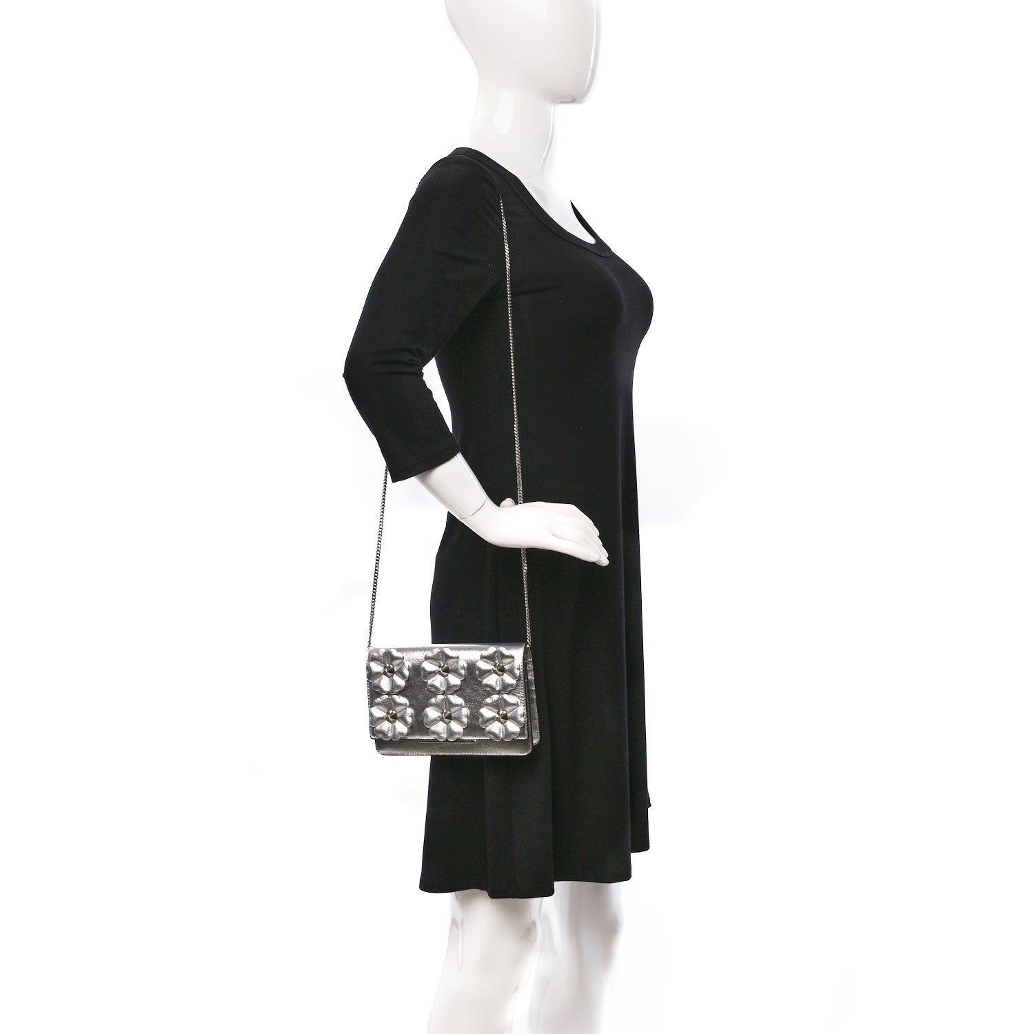 Fendi Vitello Catalan Mirror Flowerland Tube Wallet On Chain Argento 3 of 11