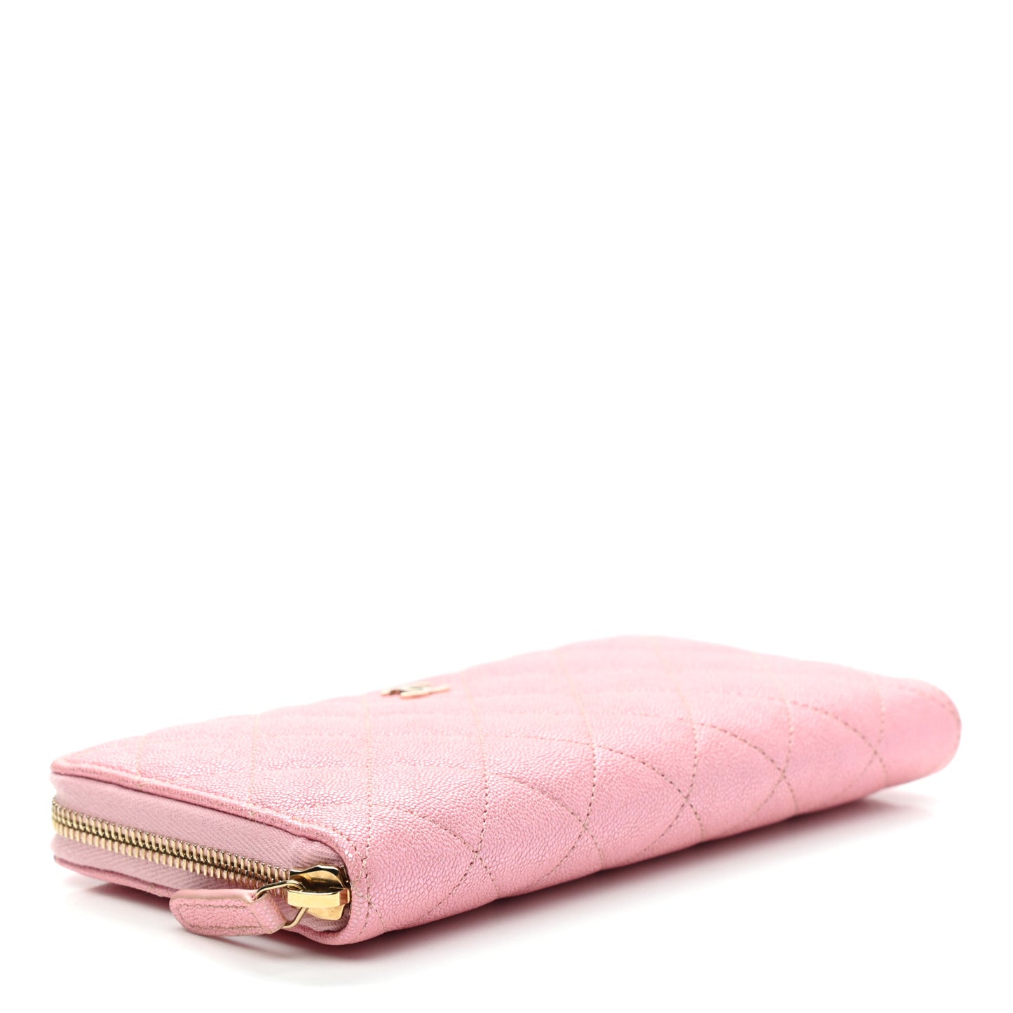 Iridescent Caviar Quilted Large Zip Around Wallet Pink