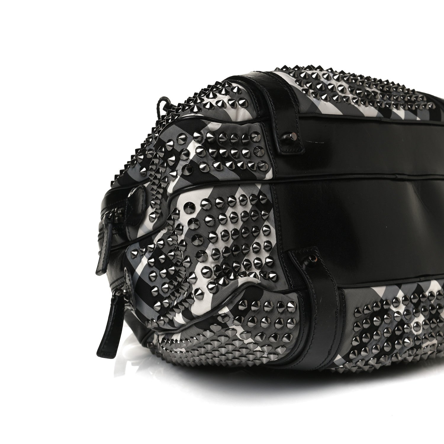 Burberry Nylon Beat Check Studded Satchel Black 10 of 18