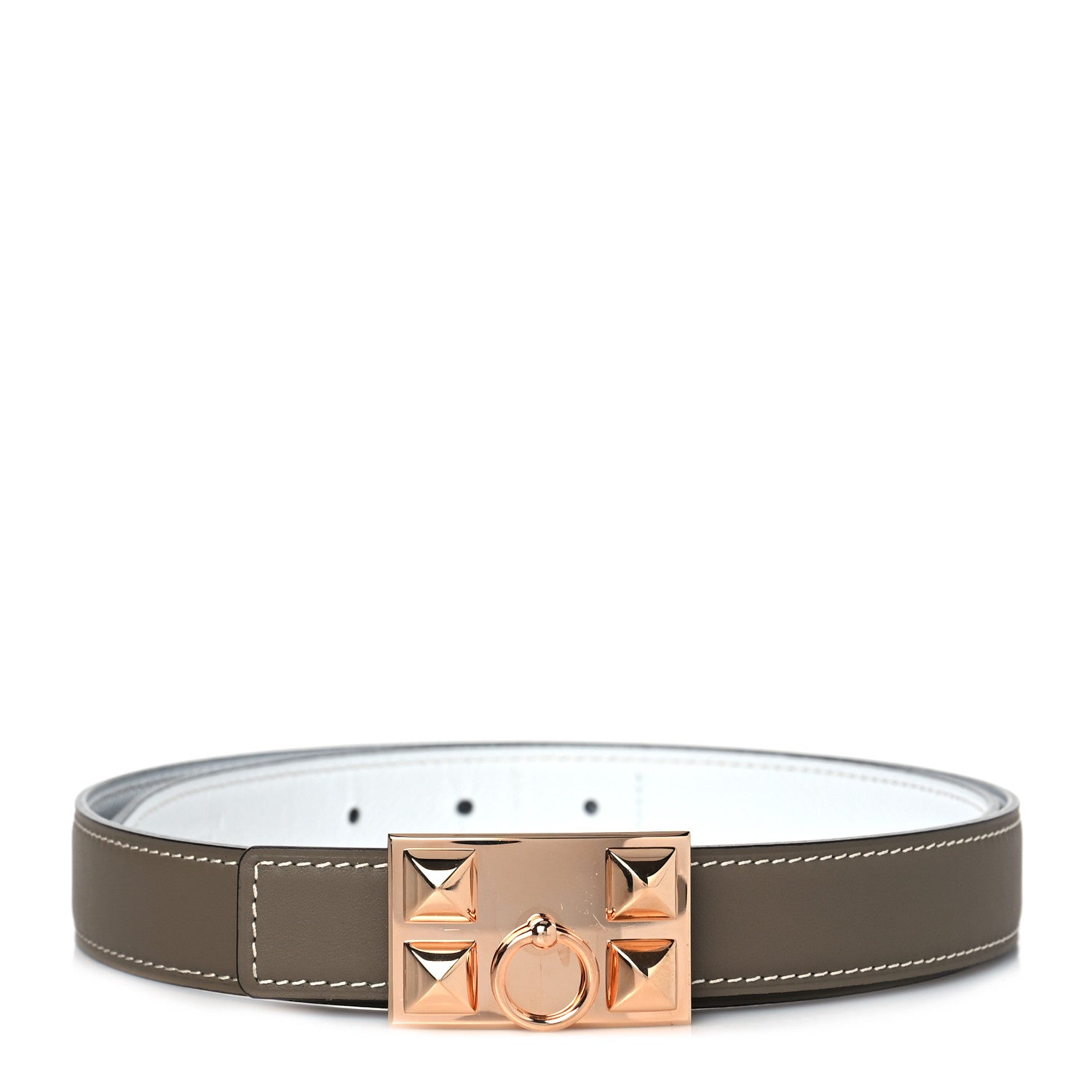 Hermes Epsom Swift 24mm Collier De Chien CDC Belt 90 White Etoupe 1 of 6