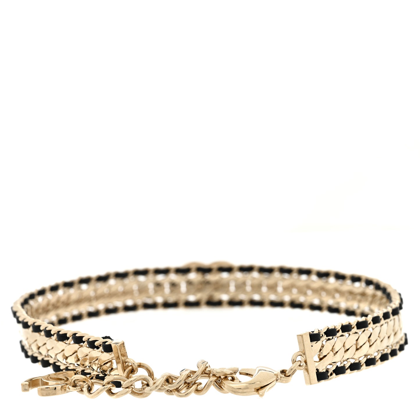Metal Lambskin Crystal CC Choker Necklace Gold Black
