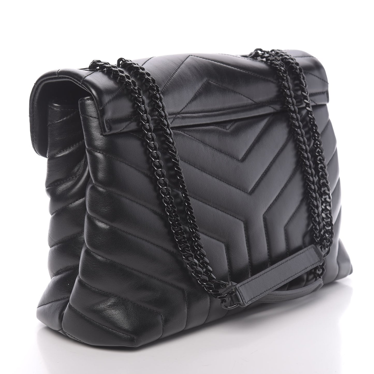 Calfskin Y Quilted Monogram Medium Loulou Chain Satchel Black